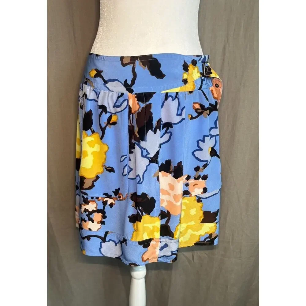 Missoni Italy Valentino Y2K Vintage Blue Floral Print Silk Mini Skirt Waist 30”